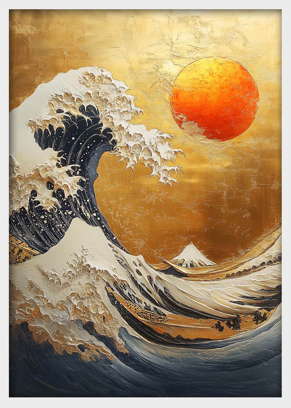 Golden Great Wave Canvas Wall Art & Poster Print | Japanese Ocean & Sun Scene – T1368 – Aiprintlab