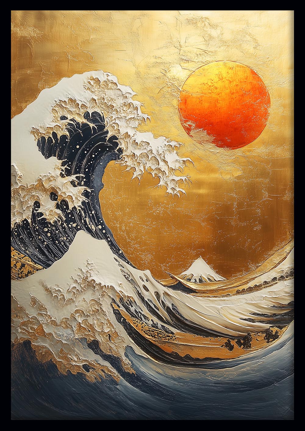 Golden Great Wave Canvas Wall Art & Poster Print | Japanese Ocean & Sun Scene – T1368 – Aiprintlab 1