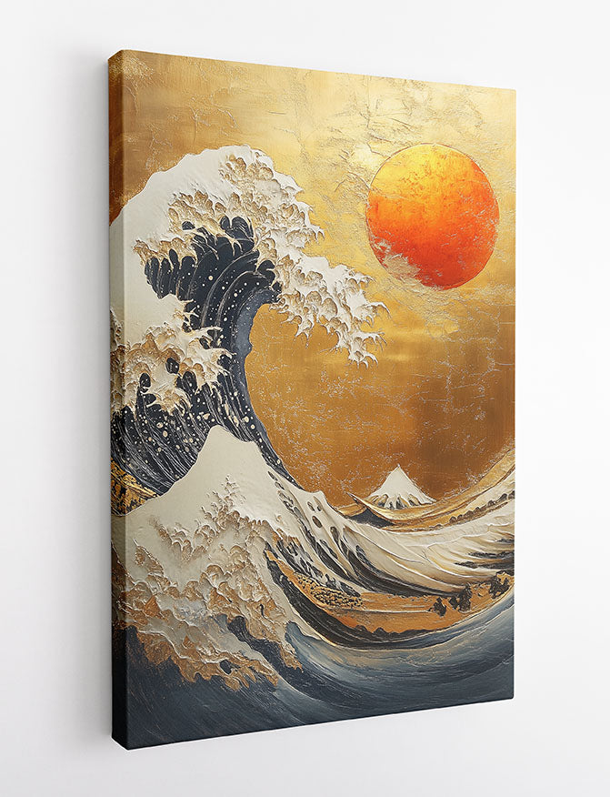 Golden Great Wave Canvas Wall Art & Poster Print | Japanese Ocean & Sun Scene – T1368 – Aiprintlab 2