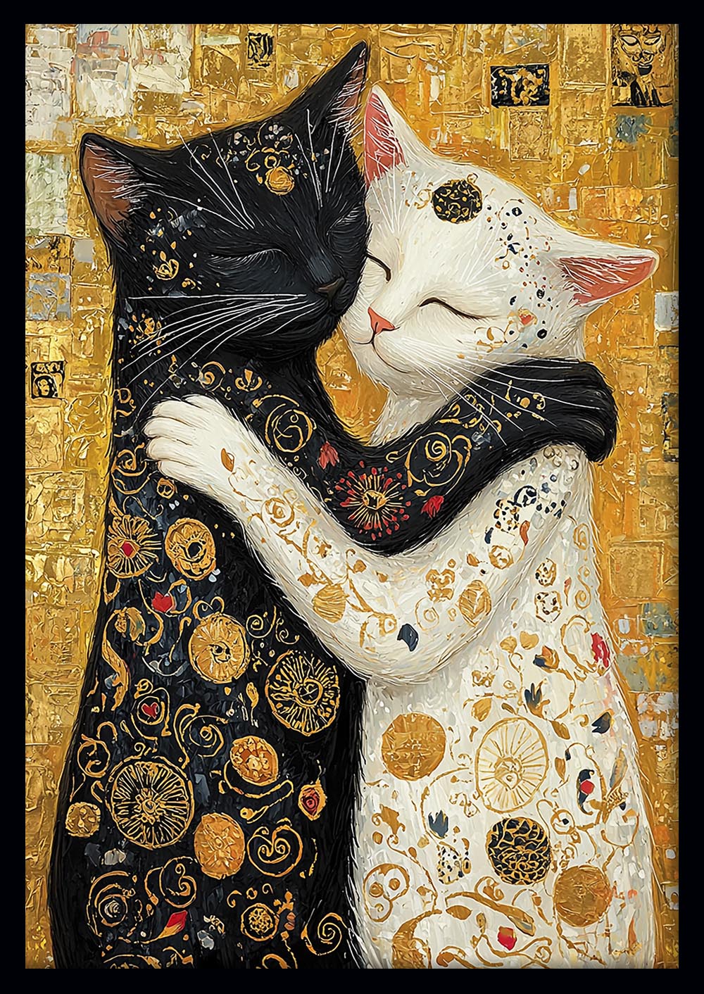 Golden Hug Cats Canvas Wall Art & Poster Print | Klimt-Inspired Romantic Feline Painting – T1336 – Aiprintlab 1