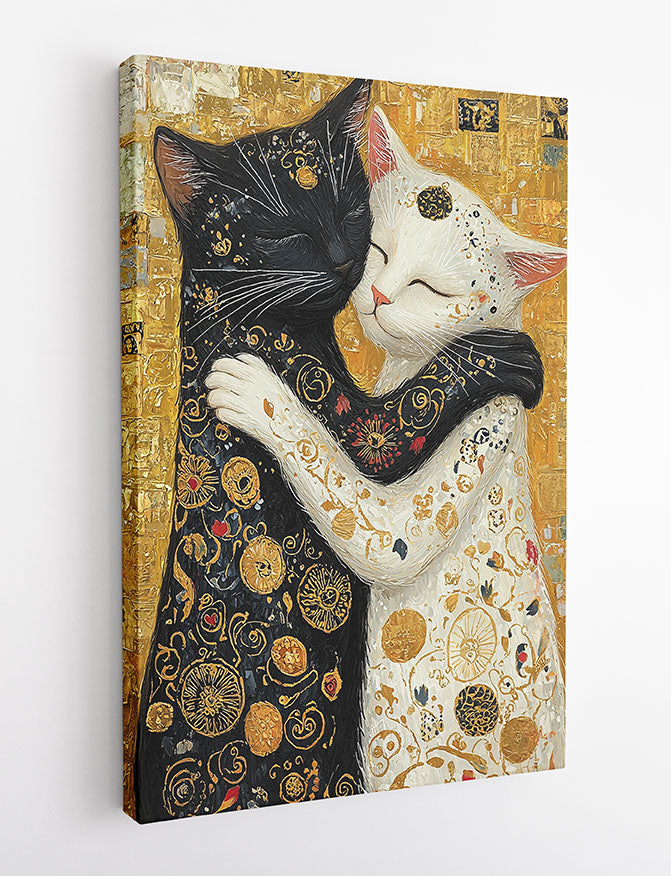 Golden Hug Cats Canvas Wall Art & Poster Print | Klimt-Inspired Romantic Feline Painting – T1336 – Aiprintlab 2