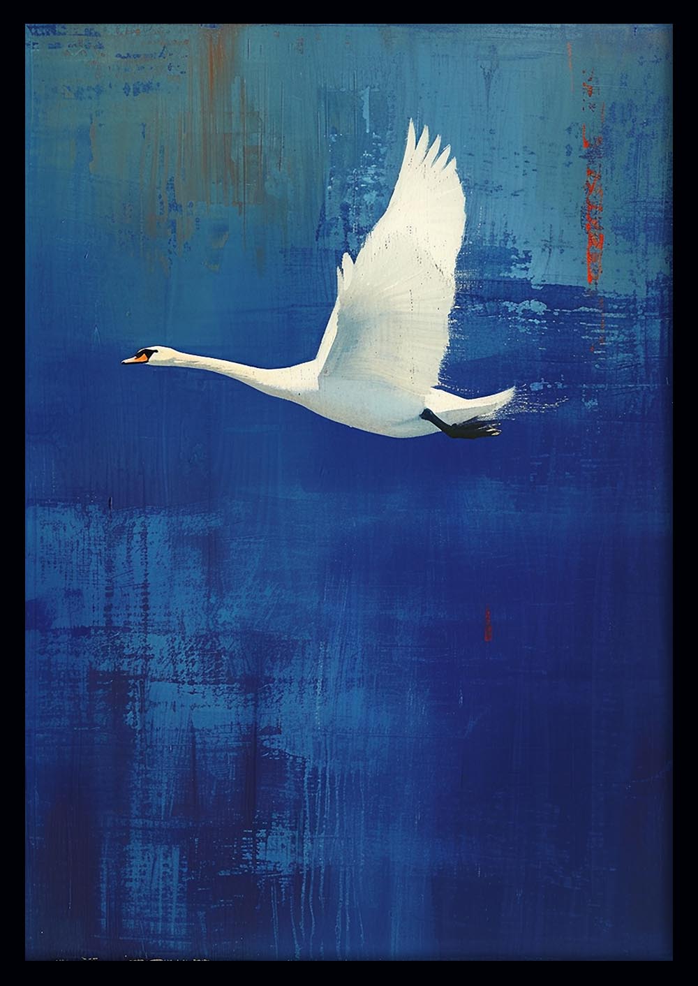 Graceful Swan in Flight – Minimalist Blue Canvas Wall Art – T956 – AiPrintLab