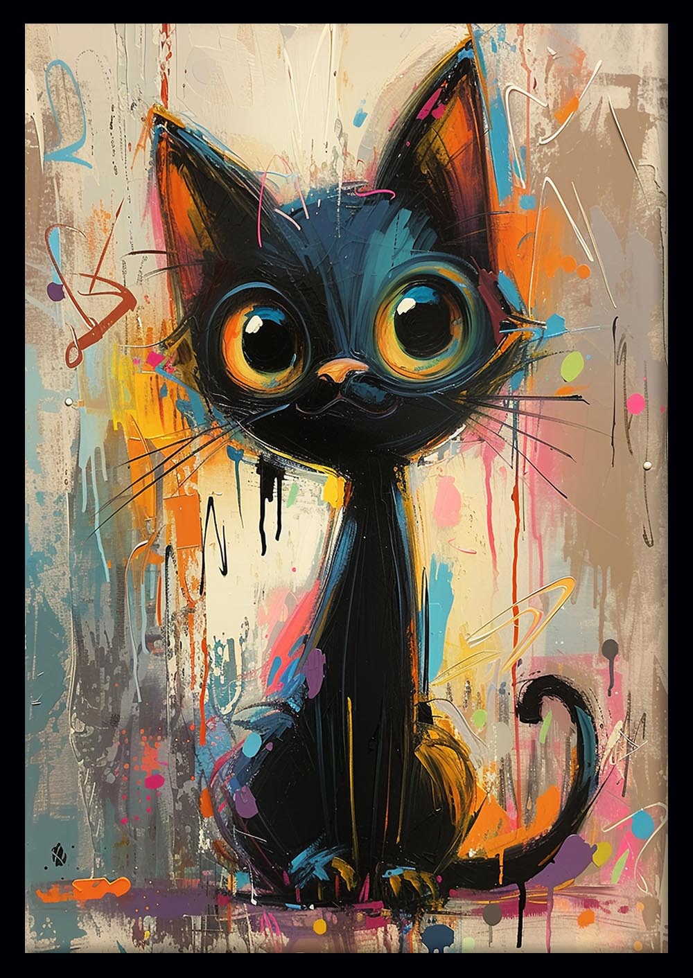 Graffiti Style Big-Eyed Cat – Colorful Abstract Animal Canvas & Poster Wall Art – T1300 – AiPrintLab