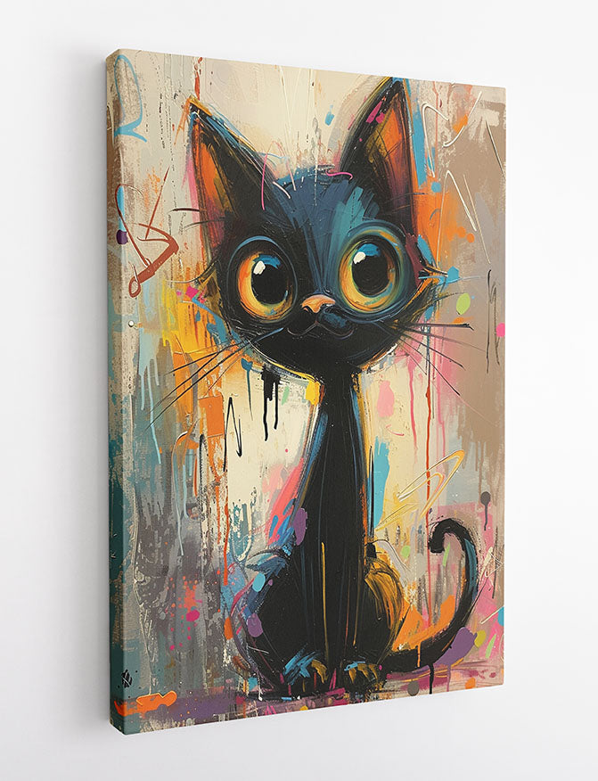 Graffiti Style Big-Eyed Cat – Colorful Abstract Animal Canvas & Poster Wall Art – T1300 – AiPrintLab