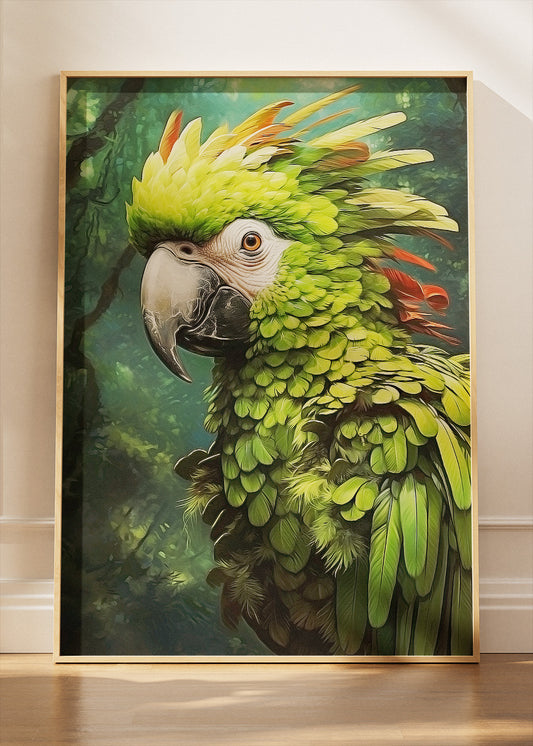 Green Parrot Wall Art Print & Canvas – Tropical Bird Nature Artwork