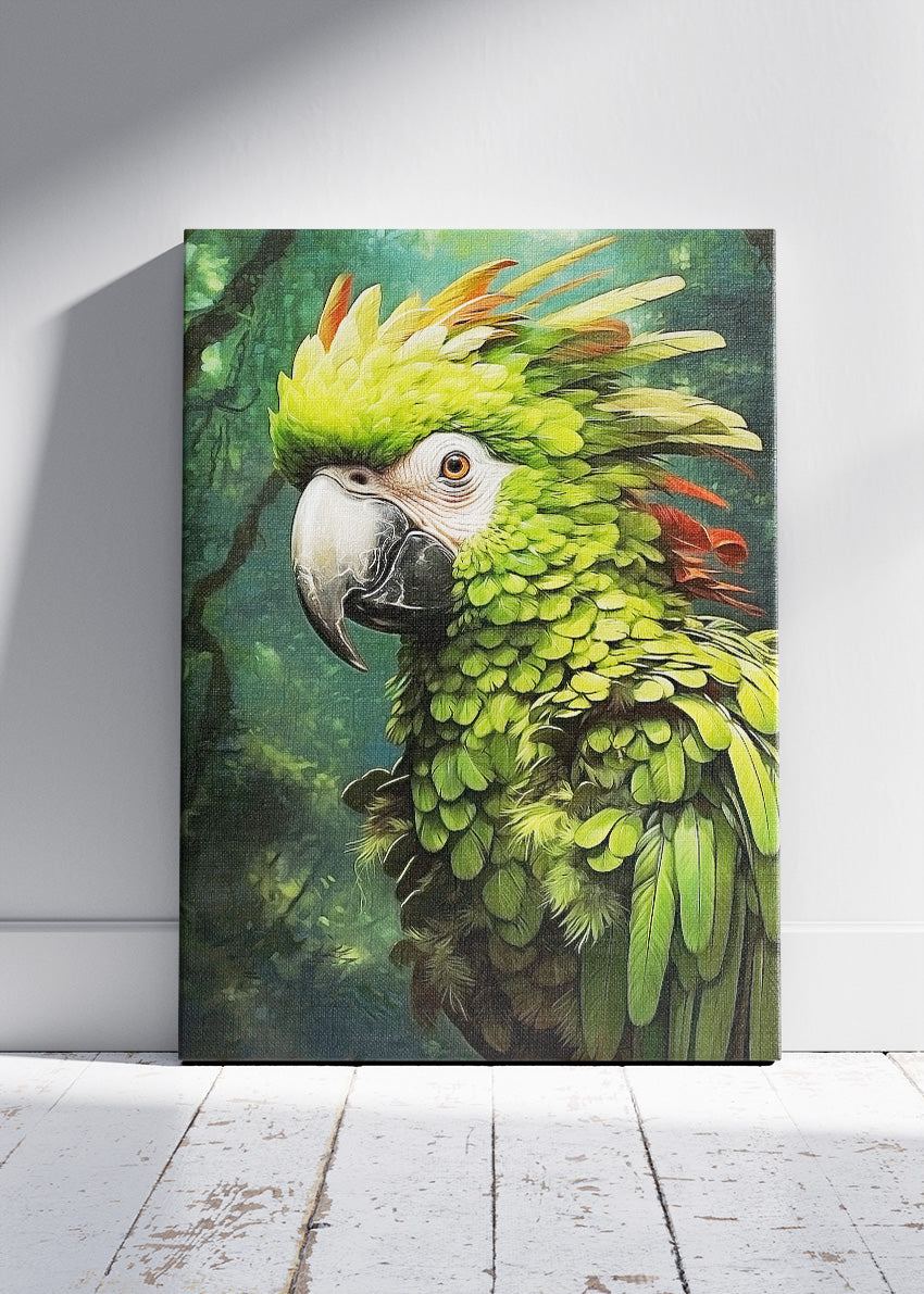 Green Parrot Wall Art Print & Canvas – Tropical Bird Nature Artwork