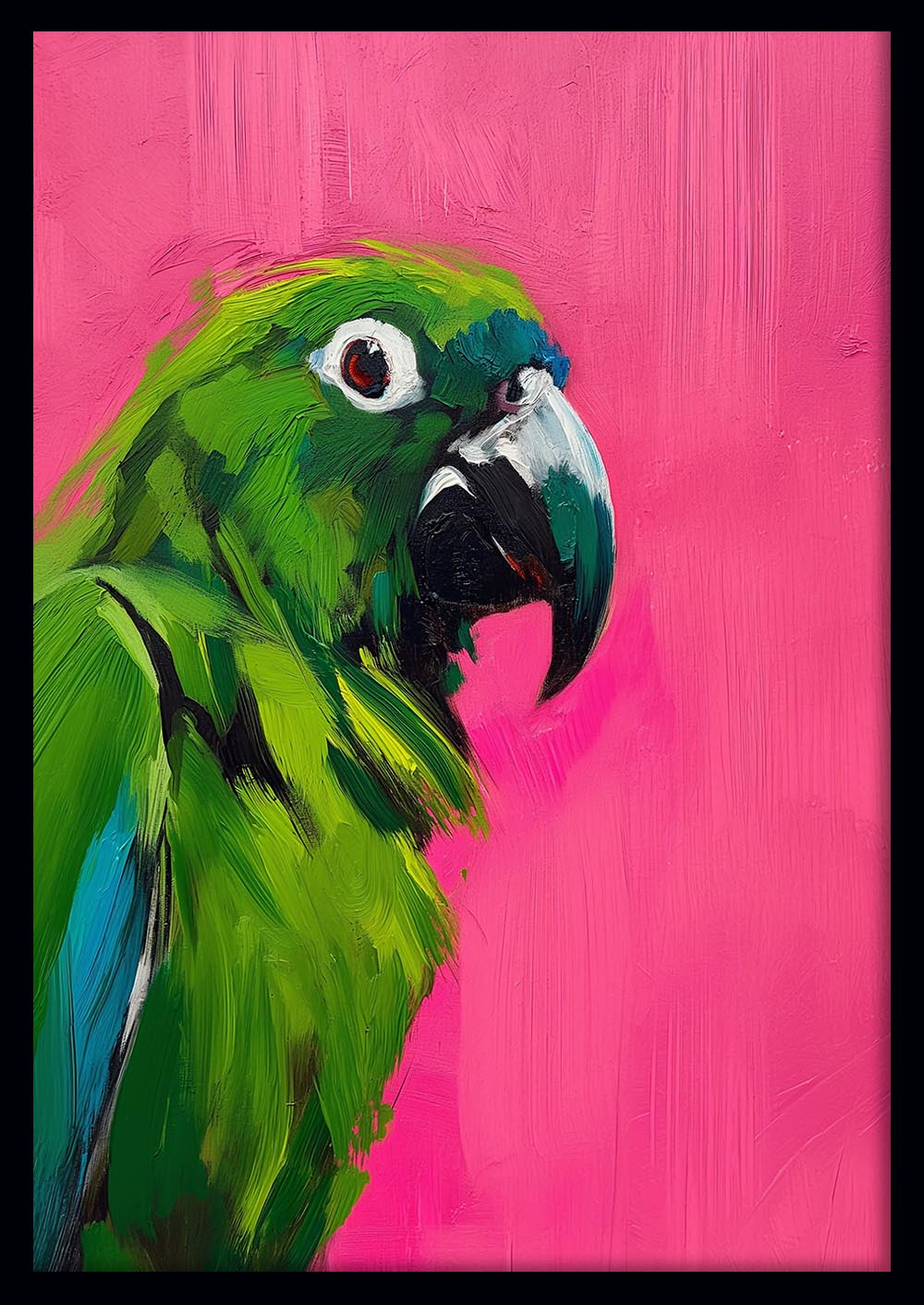 Green Parrot on Bright Pink – Bold Tropical Bird Canvas & Poster Wall Art – T1290 – AiPrintLab