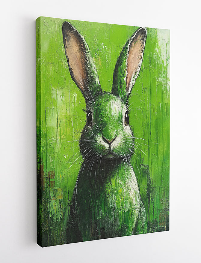 Green Rabbit Canvas Wall Art & Poster Print | Bold Animal Portrait in Modern Style – T1369 – Aiprintlab 2