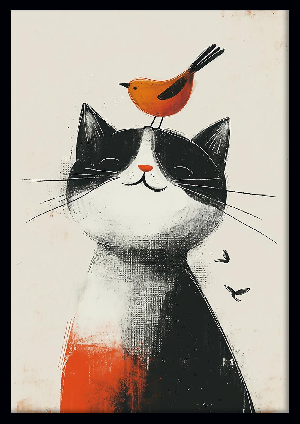 Happy Cat with Orange Bird Art Print & Canvas – T743 – AiPrintLab