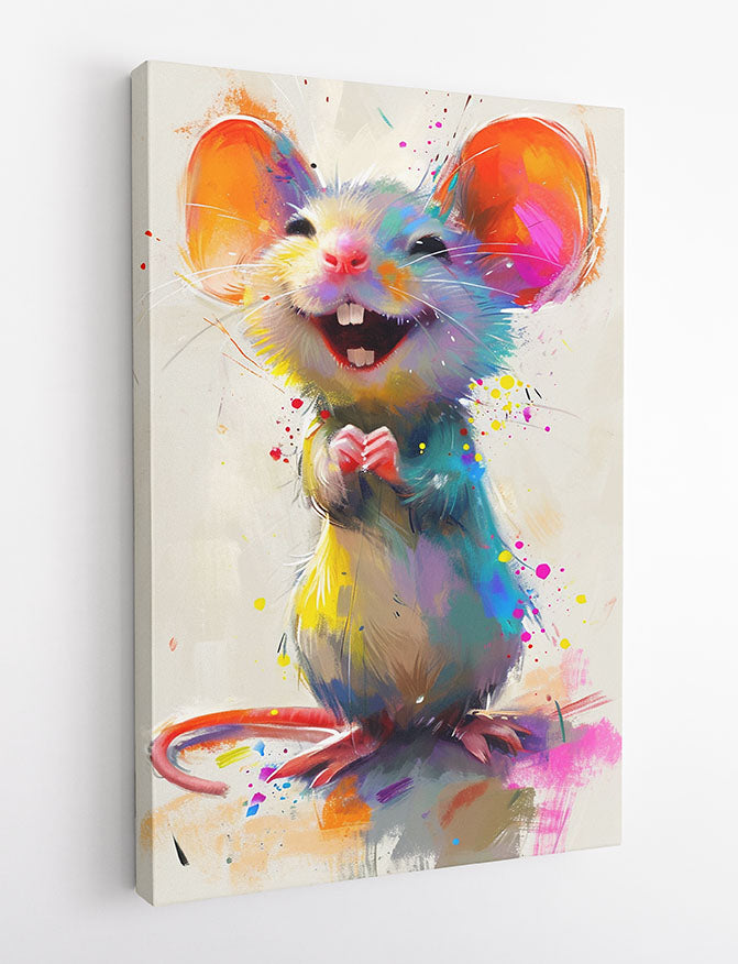 Happy Colorful Mouse Wall Art – Playful Animal Canvas & Poster Print – T1458 –