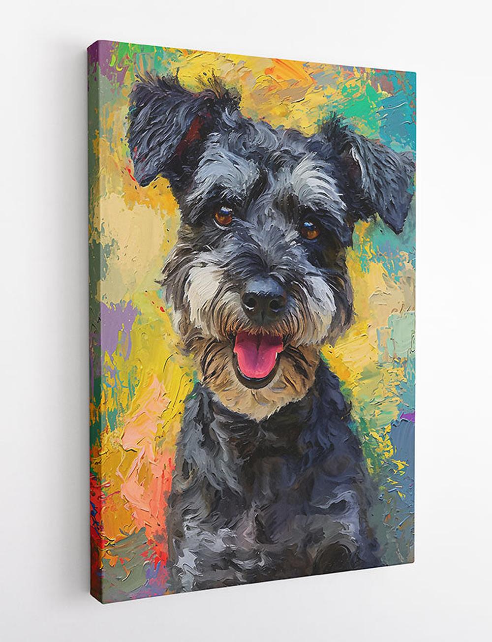 Happy Schnauzer Dog Canvas Art – Colorful Palette Knife Style – T842 – AiPrintLab
