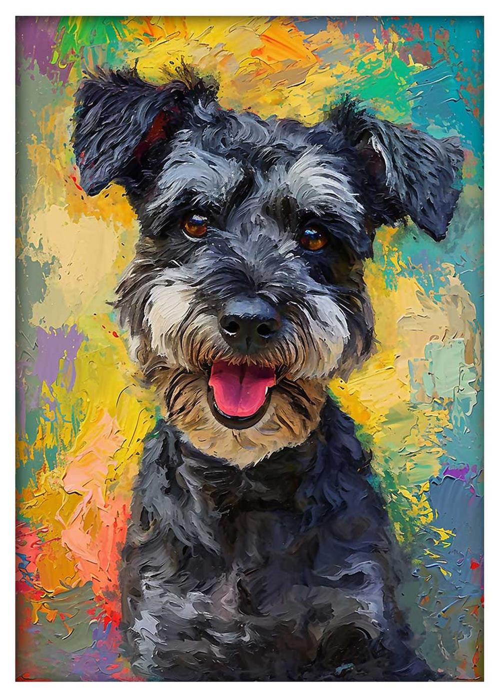 Happy Schnauzer Dog Canvas Art – Colorful Palette Knife Style – T842 – AiPrintLab