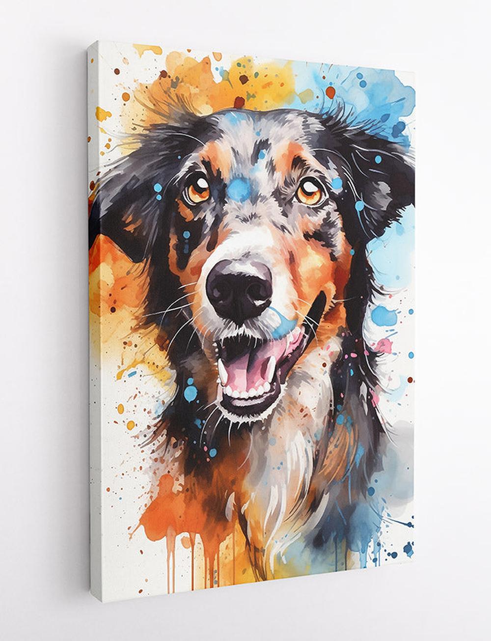 Happy Splash Dog Portrait Canvas Art & Poster – T653 – AiPrintLab