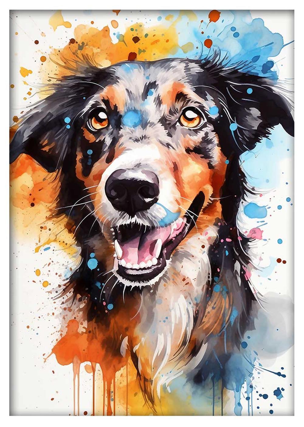 Happy Splash Dog Portrait Canvas Art & Poster – T653 – AiPrintLab