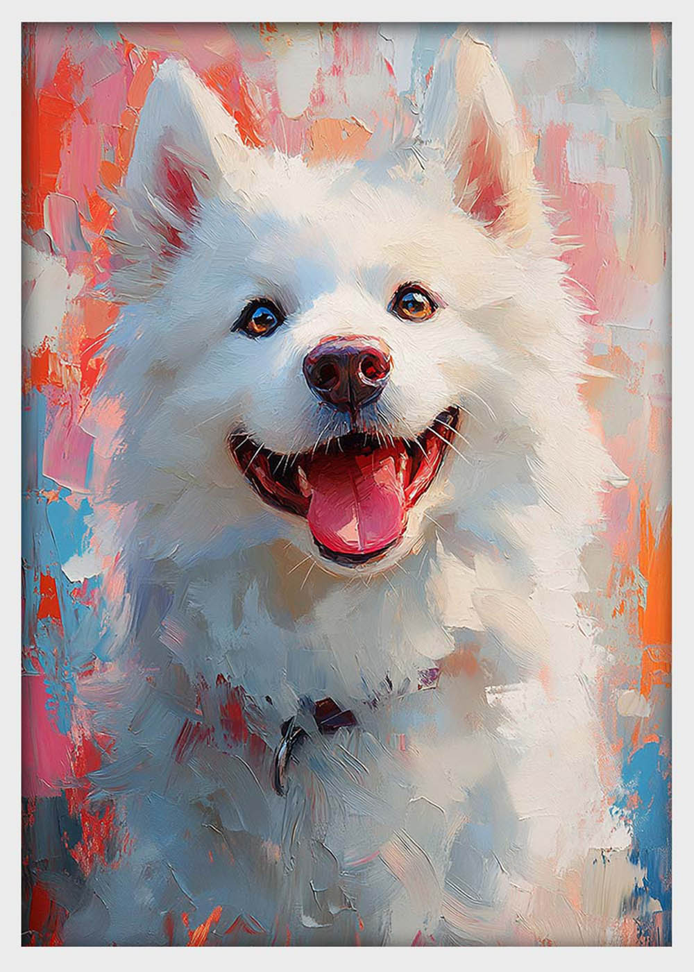 Happy White Dog Canvas Wall Art & Poster Print | Fluffy Puppy Portrait Painting – T1313 – AiPrintlab