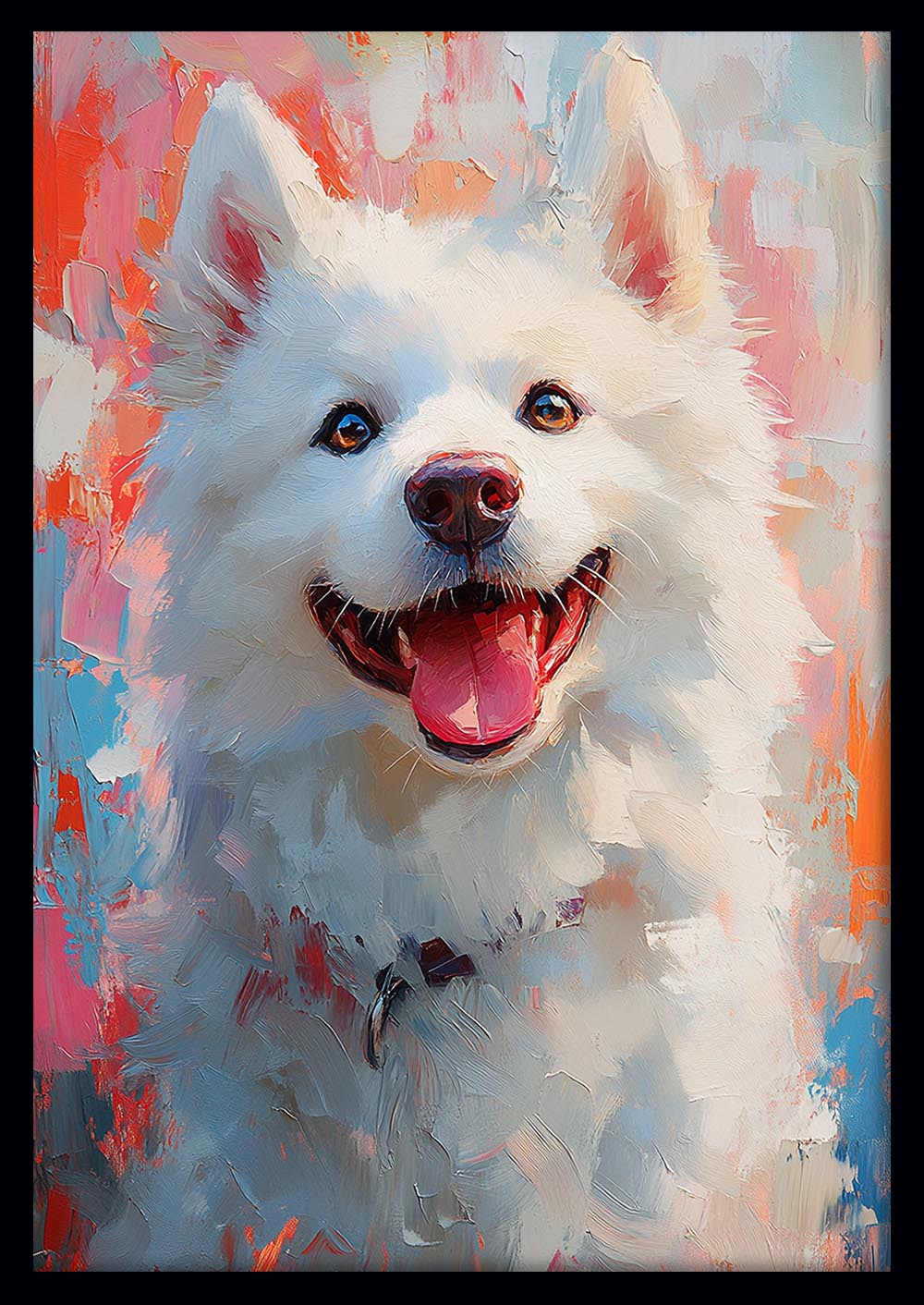 Happy White Dog Canvas Wall Art & Poster Print | Fluffy Puppy Portrait Painting – T1313 – AiPrintlab 1