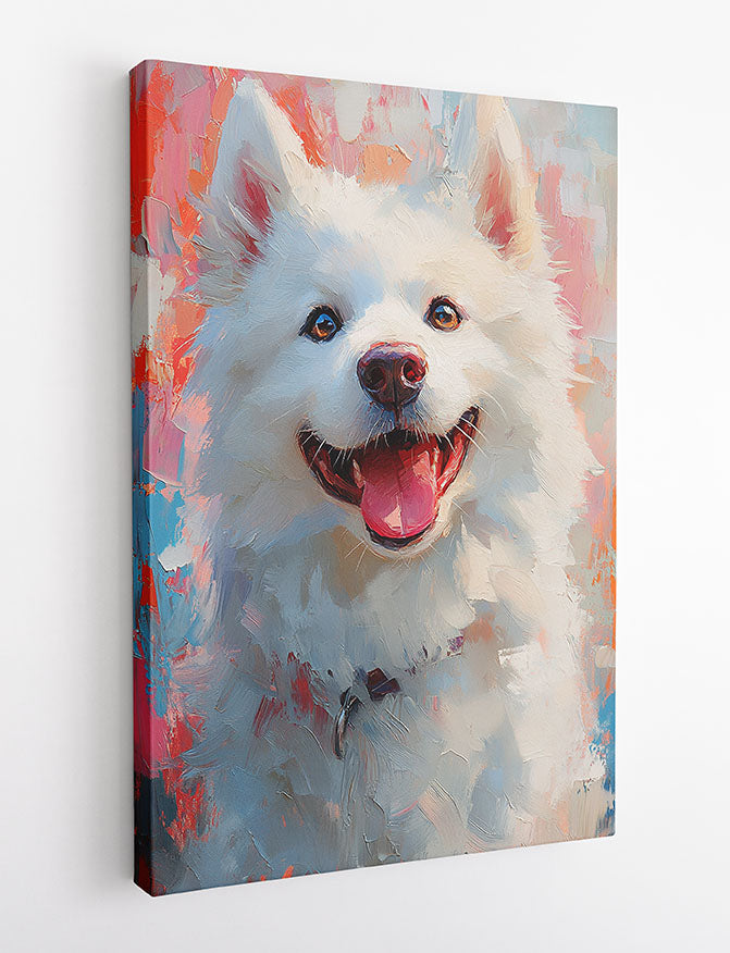 Happy White Dog Canvas Wall Art & Poster Print | Fluffy Puppy Portrait Painting – T1313 – AiPrintlab 2