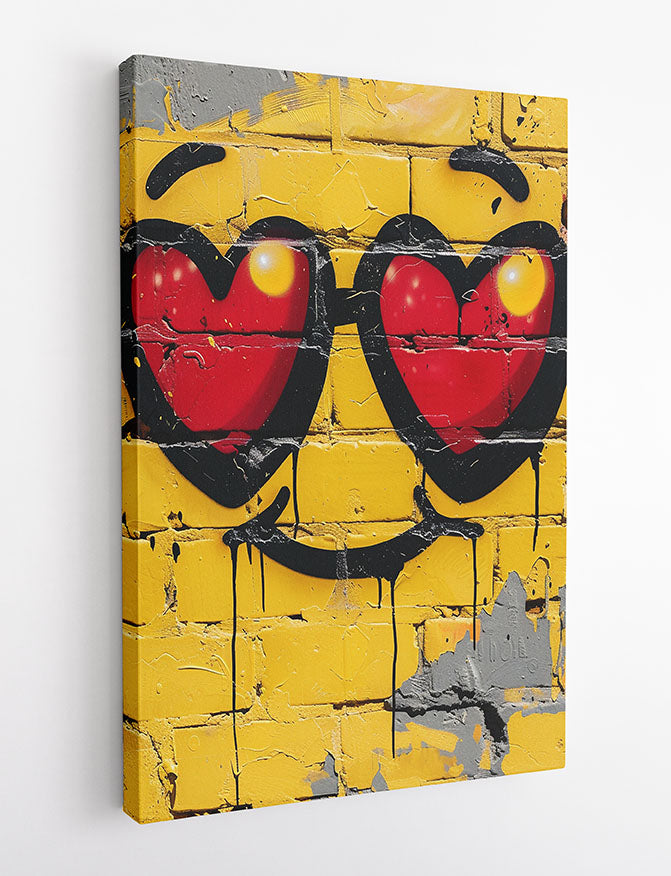 Heart Eyes Emoji Graffiti – Urban Street Pop Canvas & Poster Wall Art – T1252 – AiPrintLab