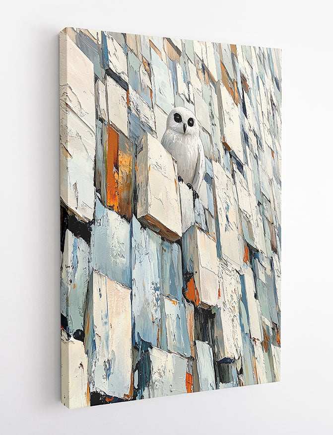 Hidden Owl in Abstract City Blocks – Modern Texture Animal Canvas Art – T1175 – AiPrintLab