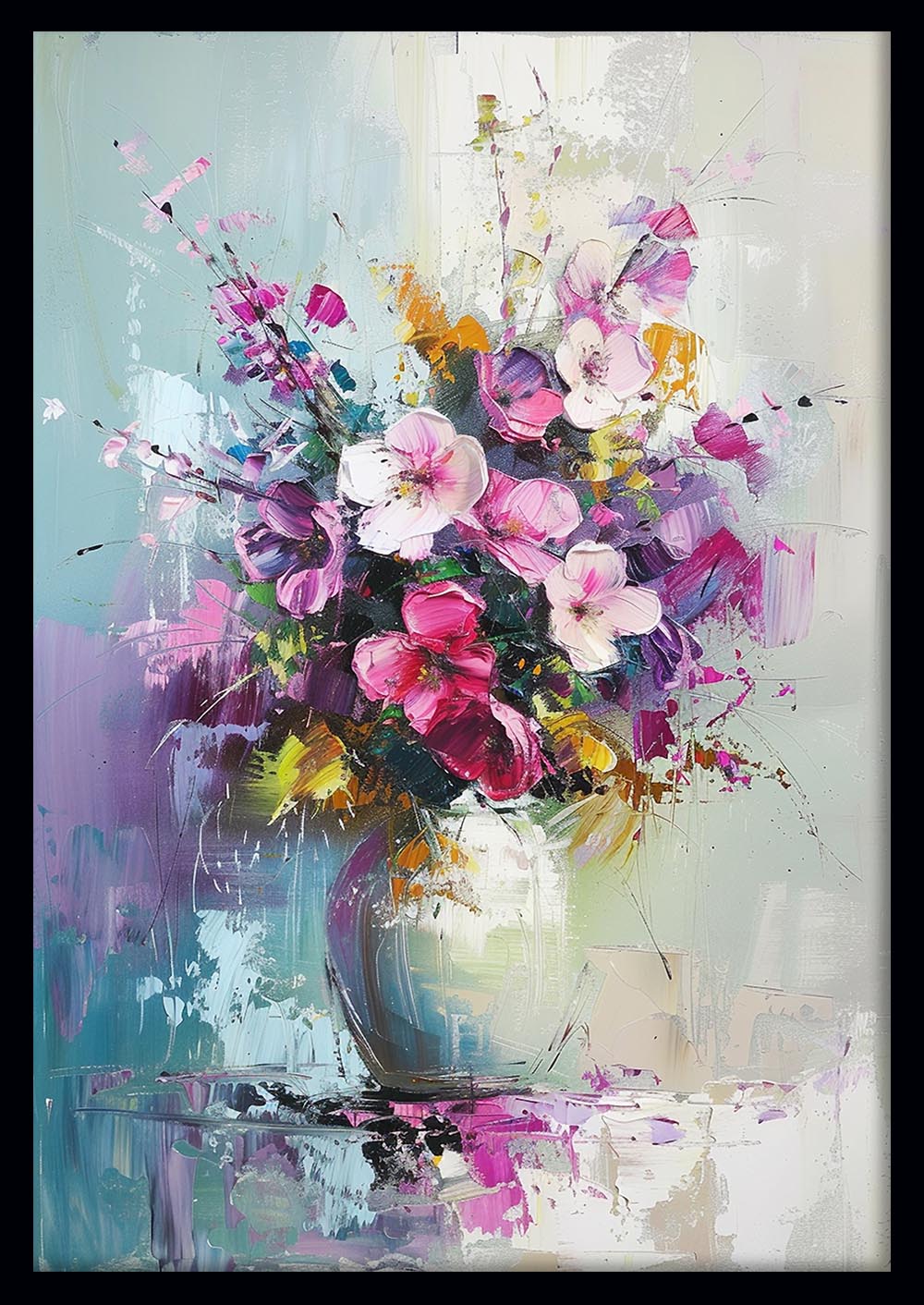 Impressionist Floral Vase – Textured Pink Blossom Canvas & Poster Art – T985 – AiPrintLab