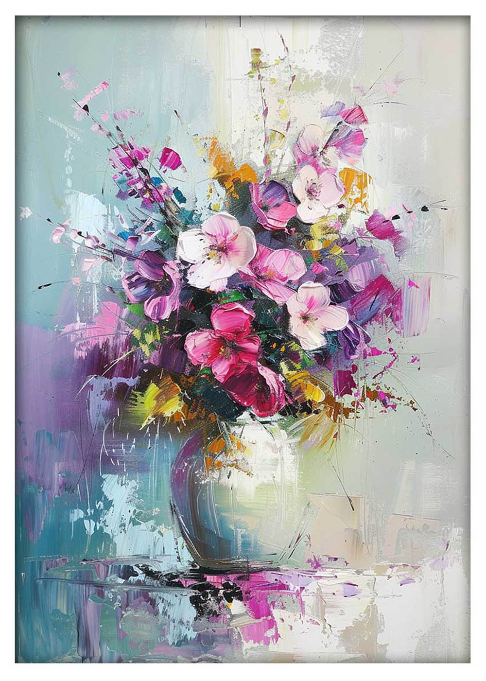 Impressionist Floral Vase – Textured Pink Blossom Canvas & Poster Art – T985 – AiPrintLab