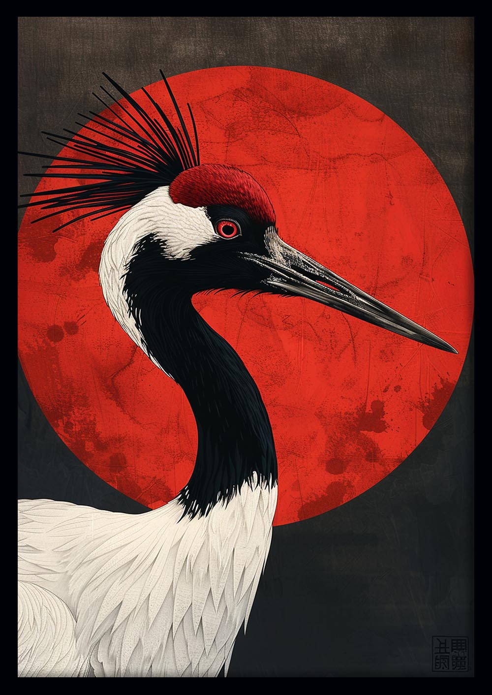 Japanese Red-Crowned Crane with Rising Sun – Elegant Oriental Bird Art Canvas & Poster – T1013 – AiPrintLab