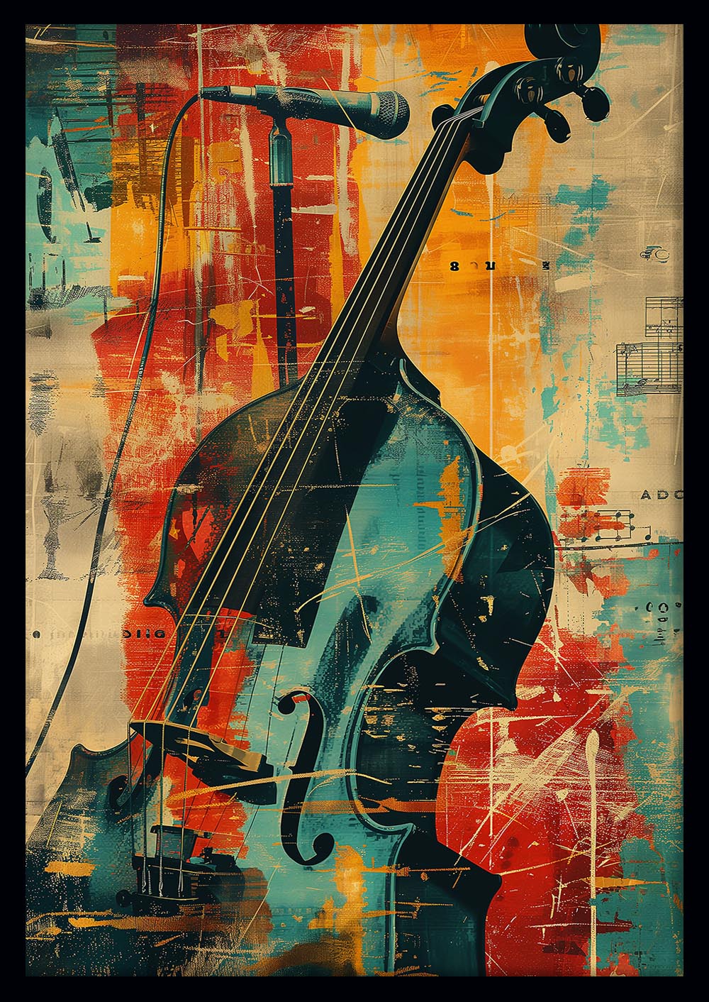 Jazz Cello & Microphone Abstract Canvas & Poster Wall Art – T1198 – AiPrintLab