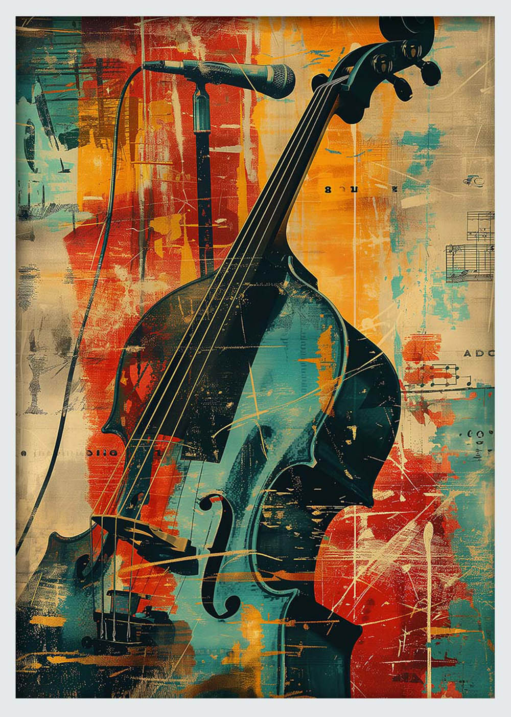 Jazz Cello & Microphone Abstract Canvas & Poster Wall Art – T1198 – AiPrintLab