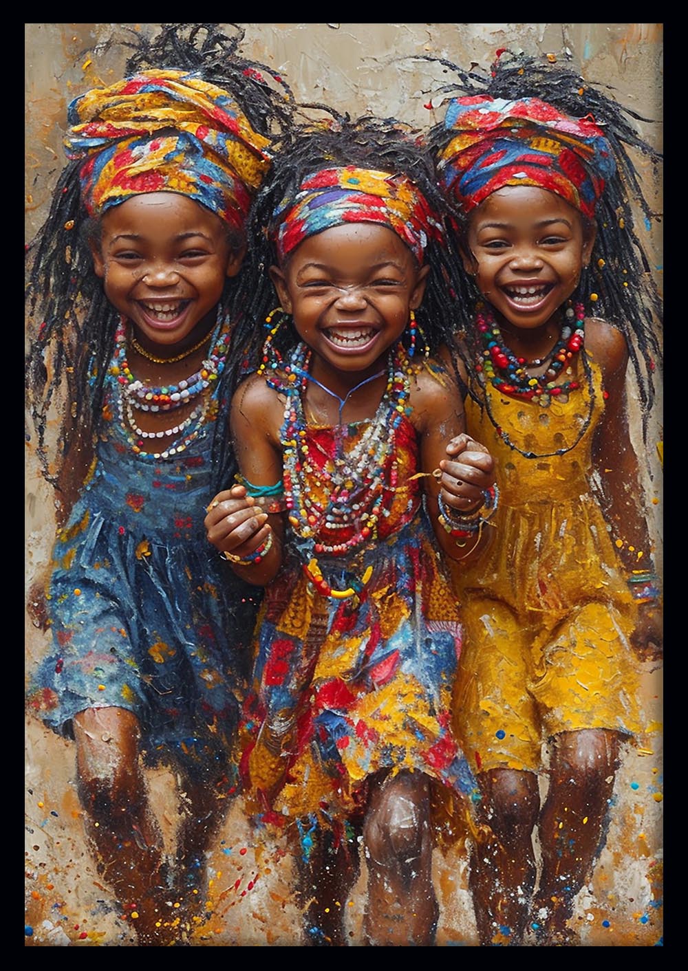 Joyful African Girls – Colorful Cultural Canvas Wall Art Print – T967 – AiPrintLab