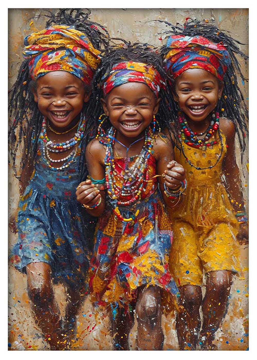 Joyful African Girls – Colorful Cultural Canvas Wall Art Print – T967 – AiPrintLab
