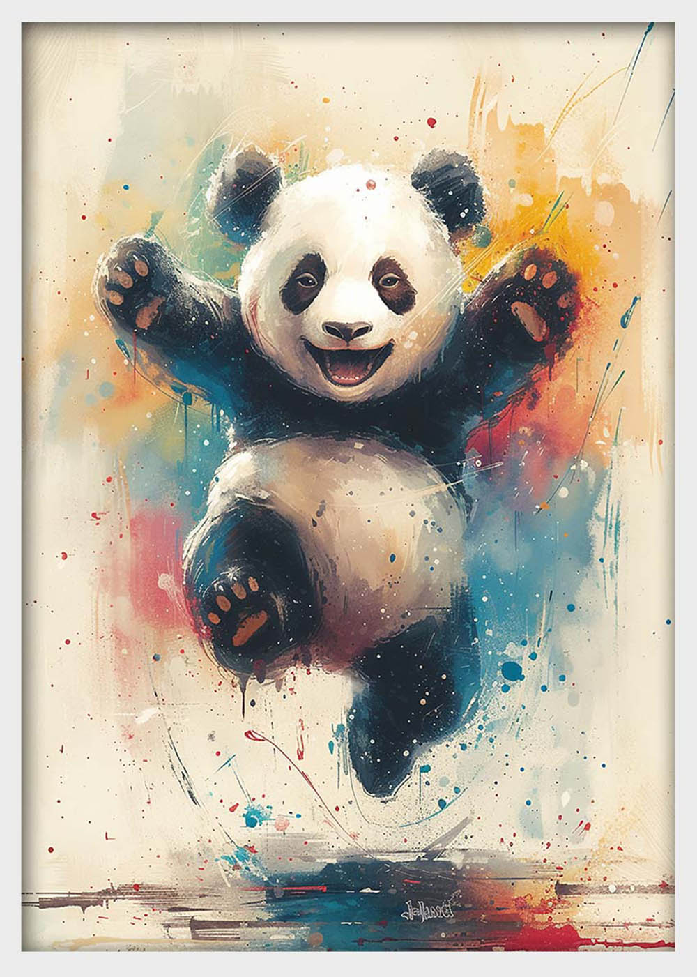 Joyful Panda Splash Art – Canvas Wall Art & Poster Print | Playful Animal Painting – T1327 – AiPrintlab