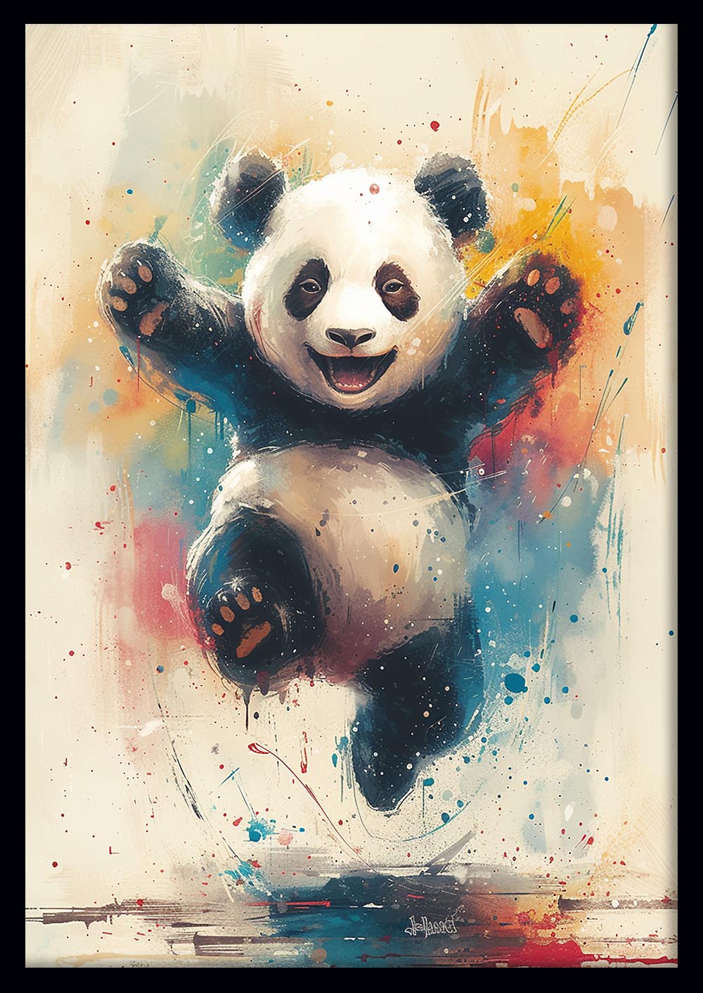 Joyful Panda Splash Art – Canvas Wall Art & Poster Print | Playful Animal Painting – T1327 – AiPrintlab 1