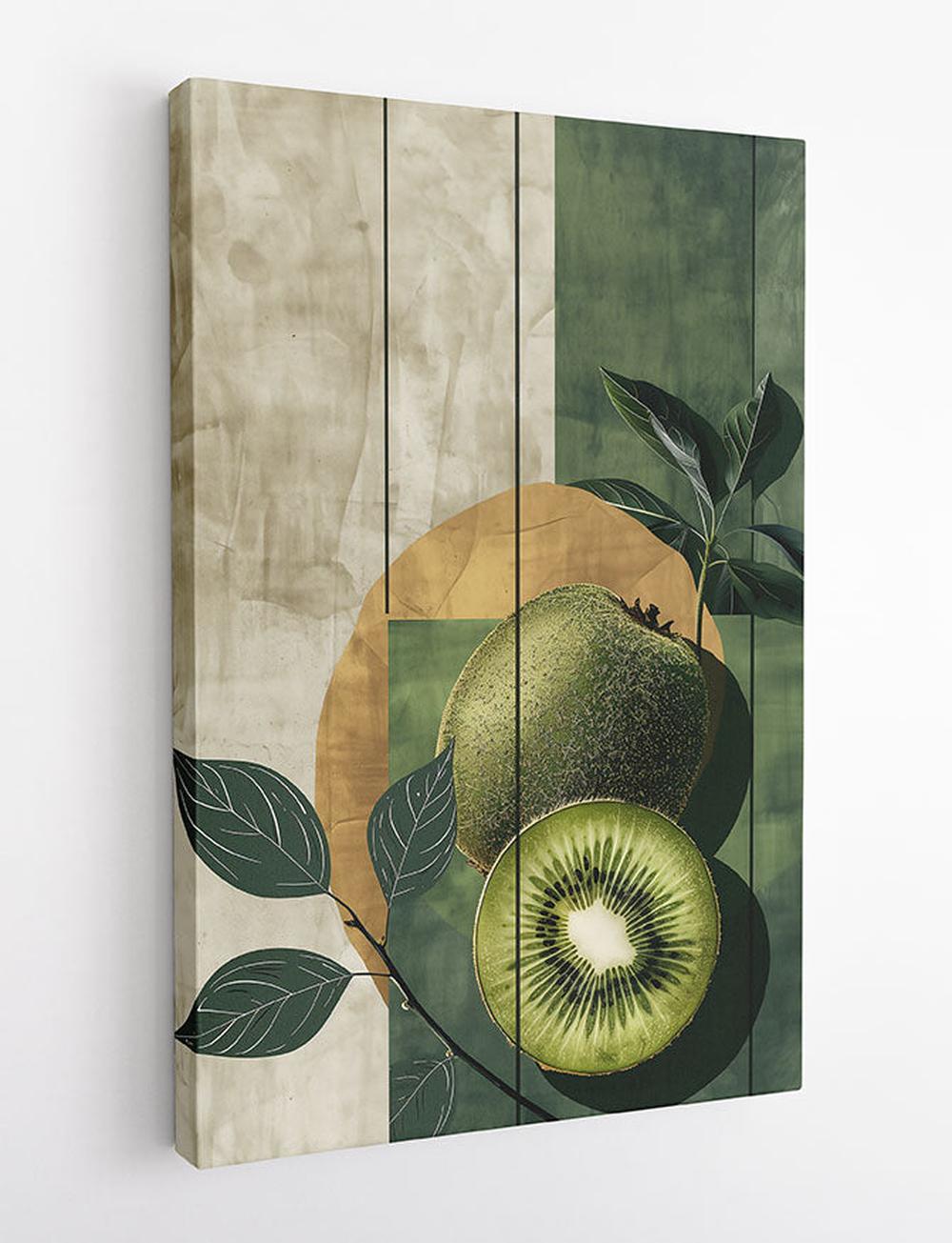 Kiwi Geometry – Modern Fruit & Leaf Abstract Canvas Wall Art – T886 – AiPrintLab