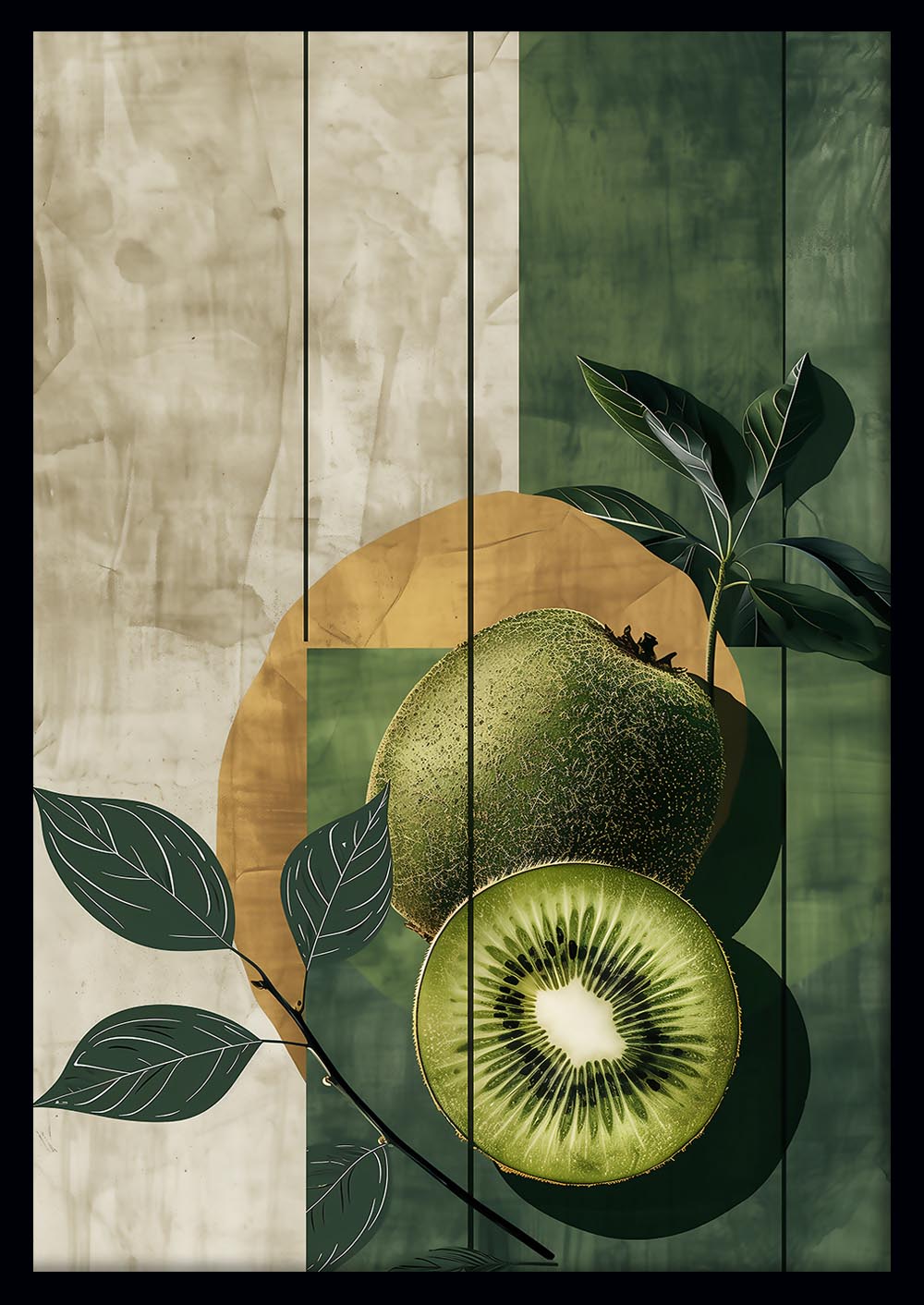 Kiwi Geometry – Modern Fruit & Leaf Abstract Canvas Wall Art – T886 – AiPrintLab