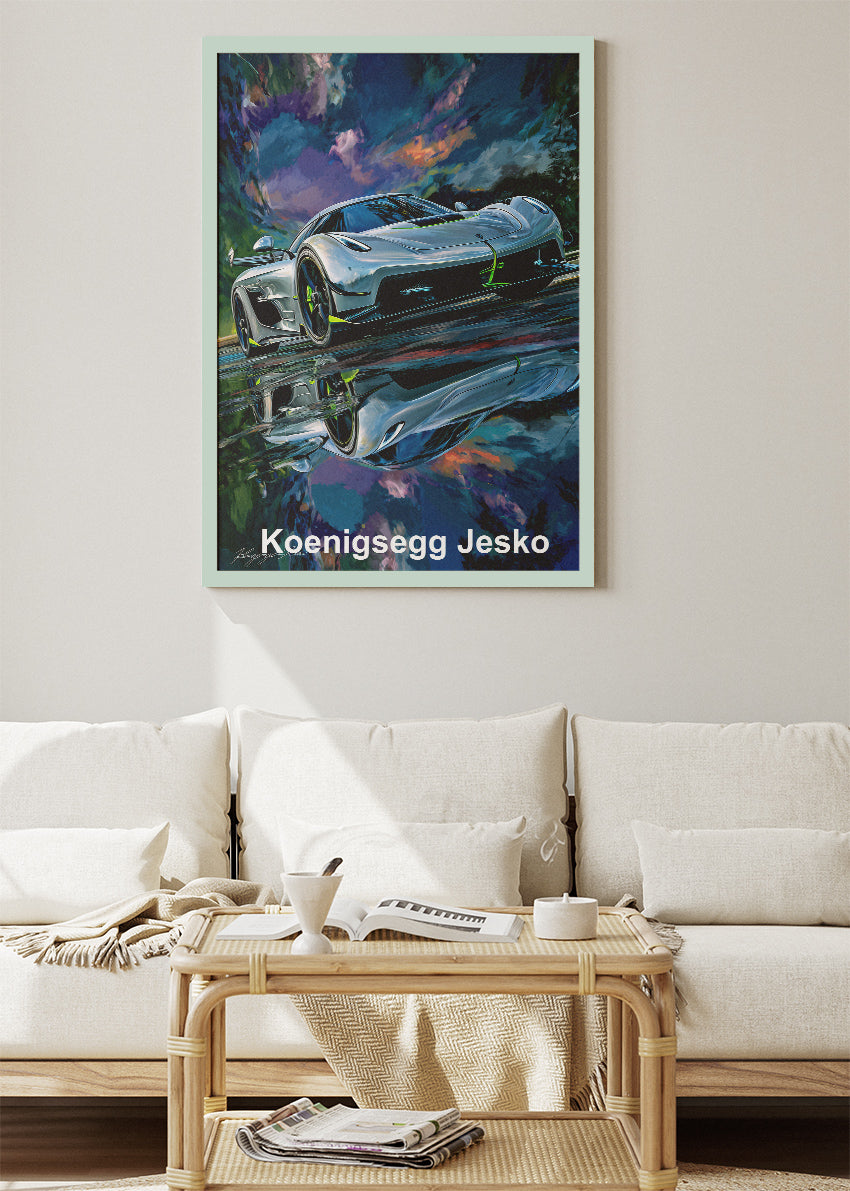 Koenigsegg Jesko Reflection Art Poster & Canvas Print – Luxury Hypercar Wall Art