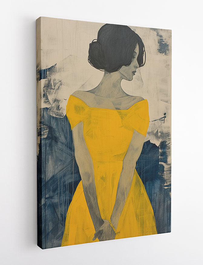 Lady in Yellow – Minimalist Fashion Portrait Canvas & Poster Wall Art – T1029 – AiPrintLab