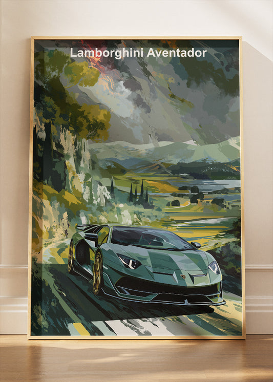 Lamborghini Aventador Scenic Drive Art Poster & Canvas Print – Luxury Exotic Car Wall Art
