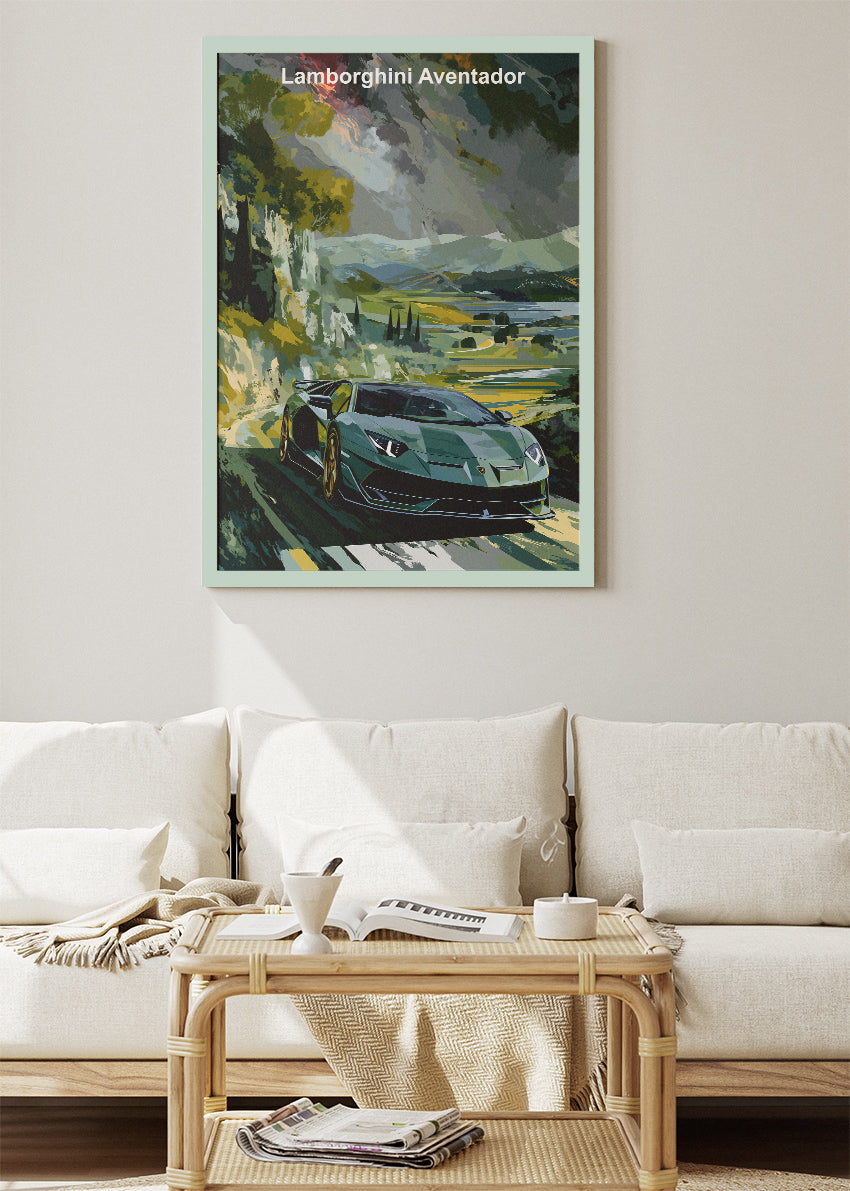 Lamborghini Aventador Scenic Drive Art Poster & Canvas Print – Luxury Exotic Car Wall Art
