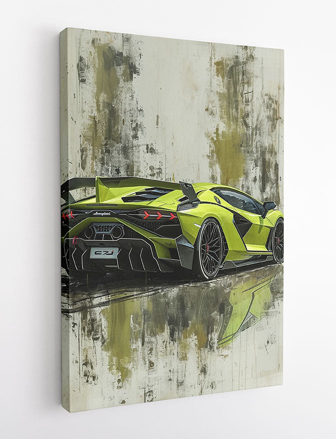 Lamborghini Centenario Rear View – Lime Green Supercar Canvas & Poster Art – T994 – AiPrintLab