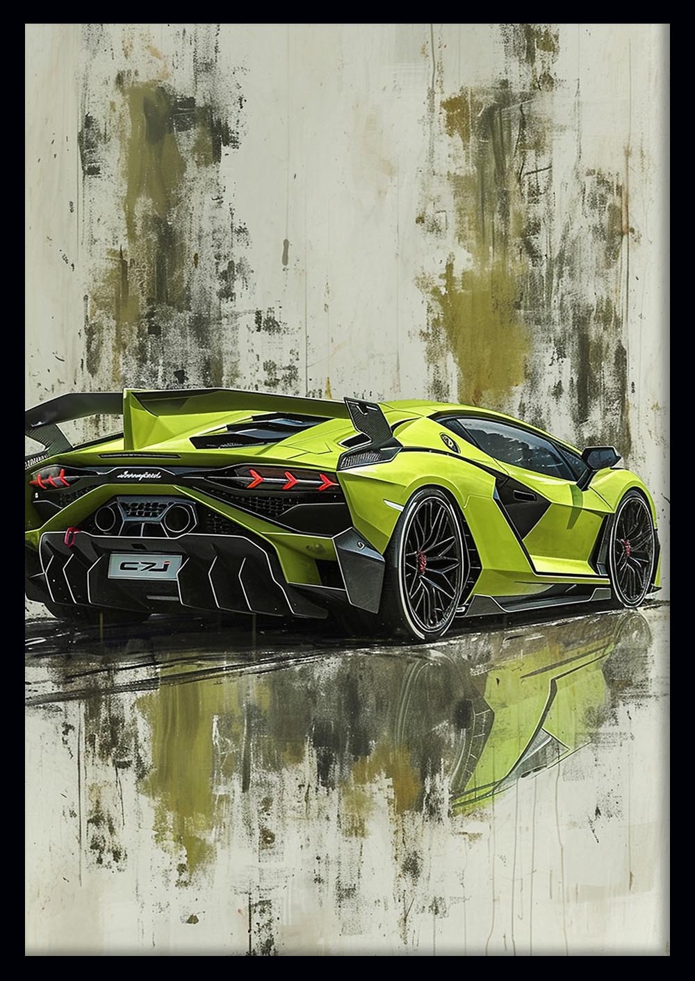 Lamborghini Centenario Rear View – Lime Green Supercar Canvas & Poster Art – T994 – AiPrintLab