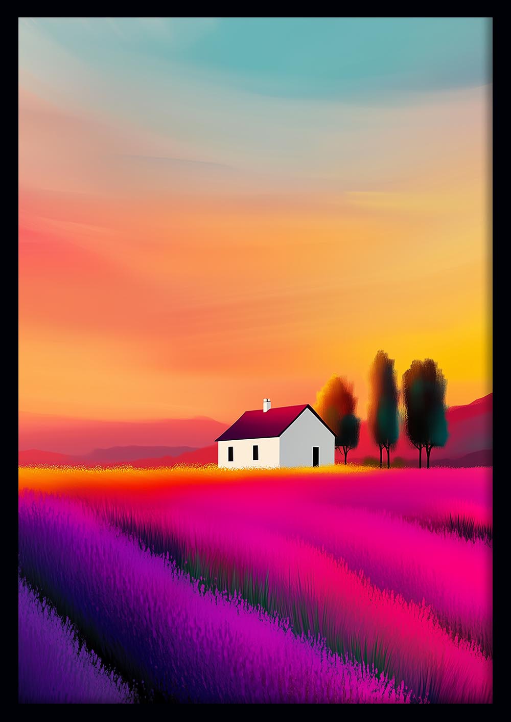 Lavender Field Sunset Landscape – Canvas & Poster Wall Art – T1405 –