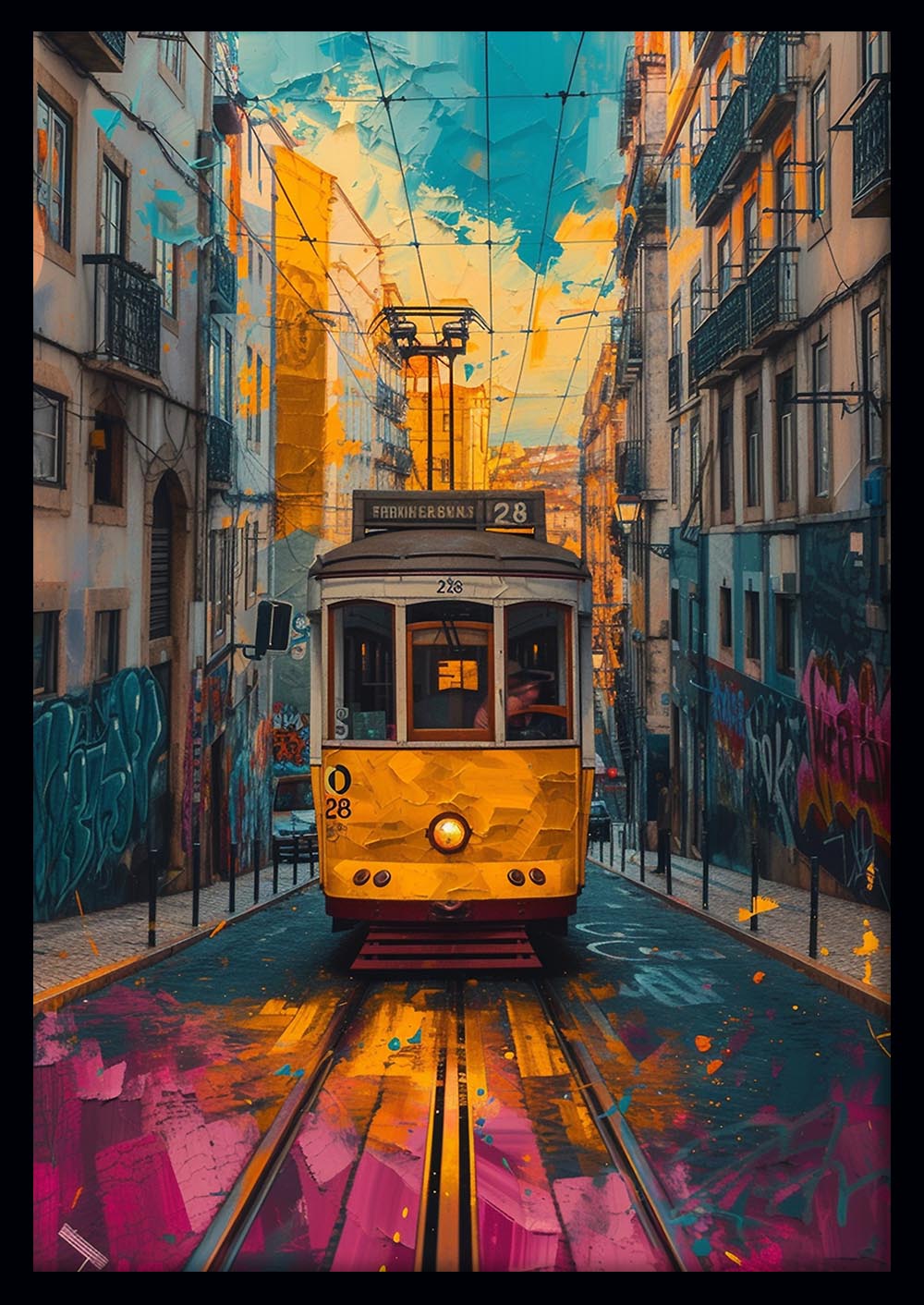Lisbon Tram No. 28 – Colorful Urban Street Canvas Wall Art – T1173 – AiPrintLab