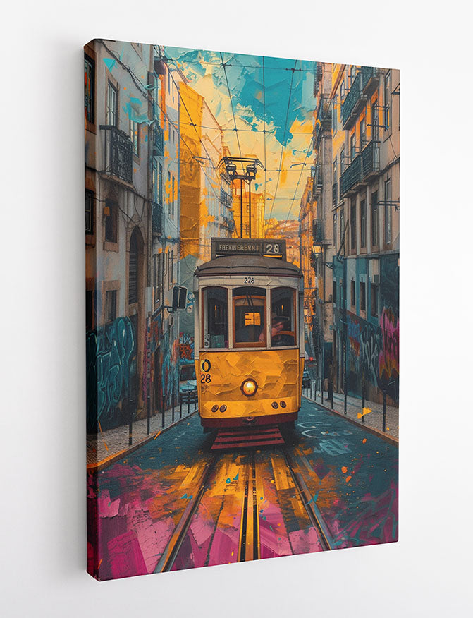 Lisbon Tram No. 28 – Colorful Urban Street Canvas Wall Art – T1173 – AiPrintLab