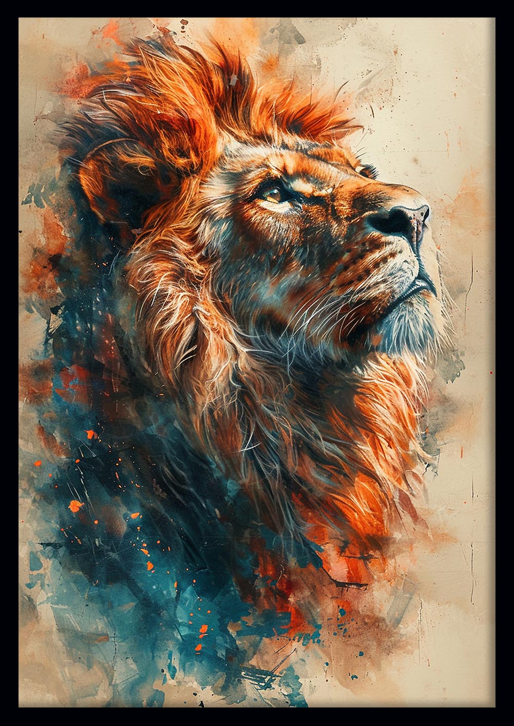 Majestic Lion Portrait – Fiery Strength Canvas & Poster Wall Art – T1074 – AiPrintLab