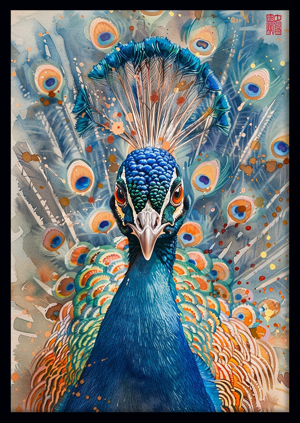 Majestic Peacock Burst – Vibrant Watercolor Bird Canvas & Poster Print – T986 – AiPrintLab