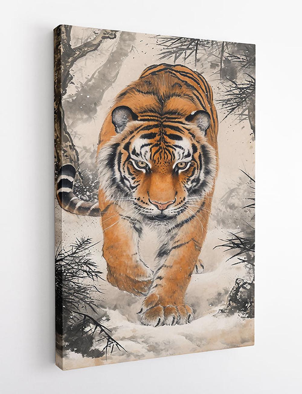Majestic Tiger in Snowy Bamboo Forest – Poster & Canvas Wall Art – T775 – AiPrintLab