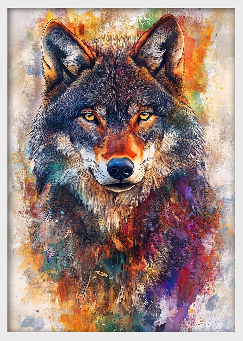 Majestic Wolf in Color – Vibrant Animal Portrait Canvas & Poster – T1419 –