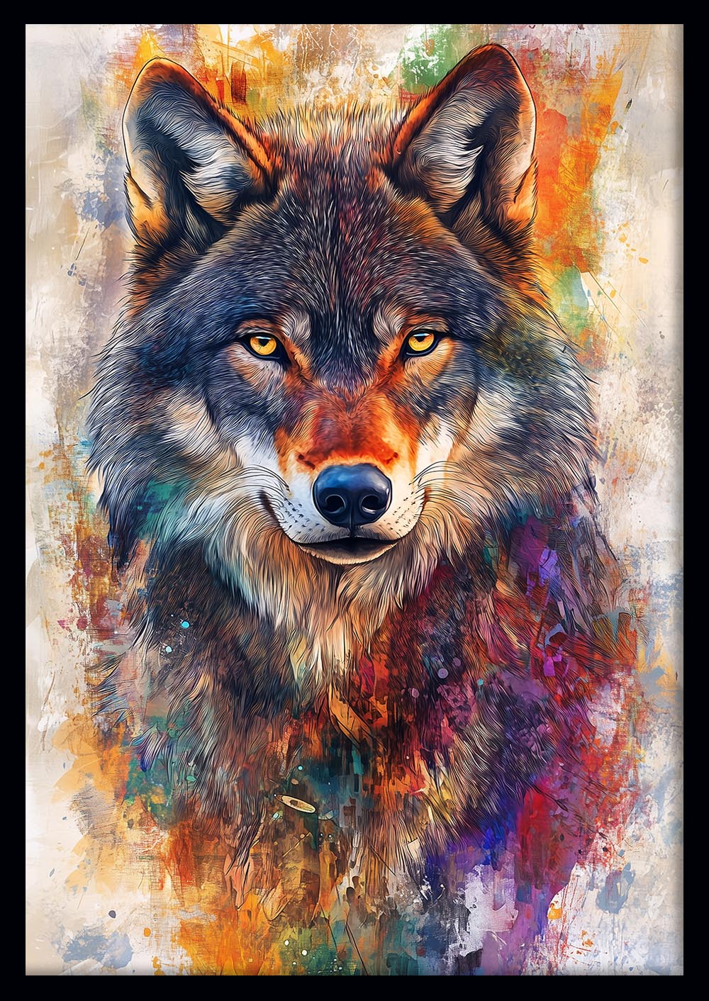 Majestic Wolf in Color – Vibrant Animal Portrait Canvas & Poster – T1419 –