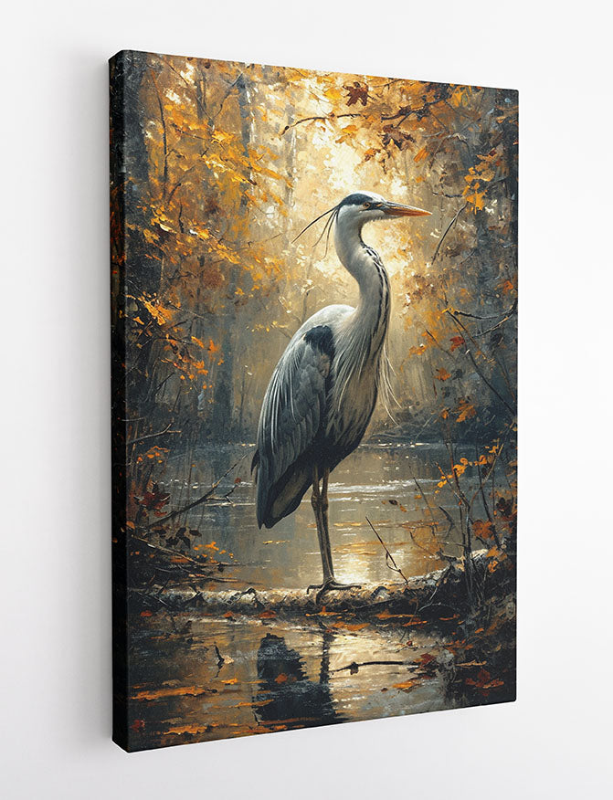 Majestic Heron in Autumn Forest – Canvas Wall Art & Poster Print | Nature Bird Painting – T1328 – AiPrintlab 2