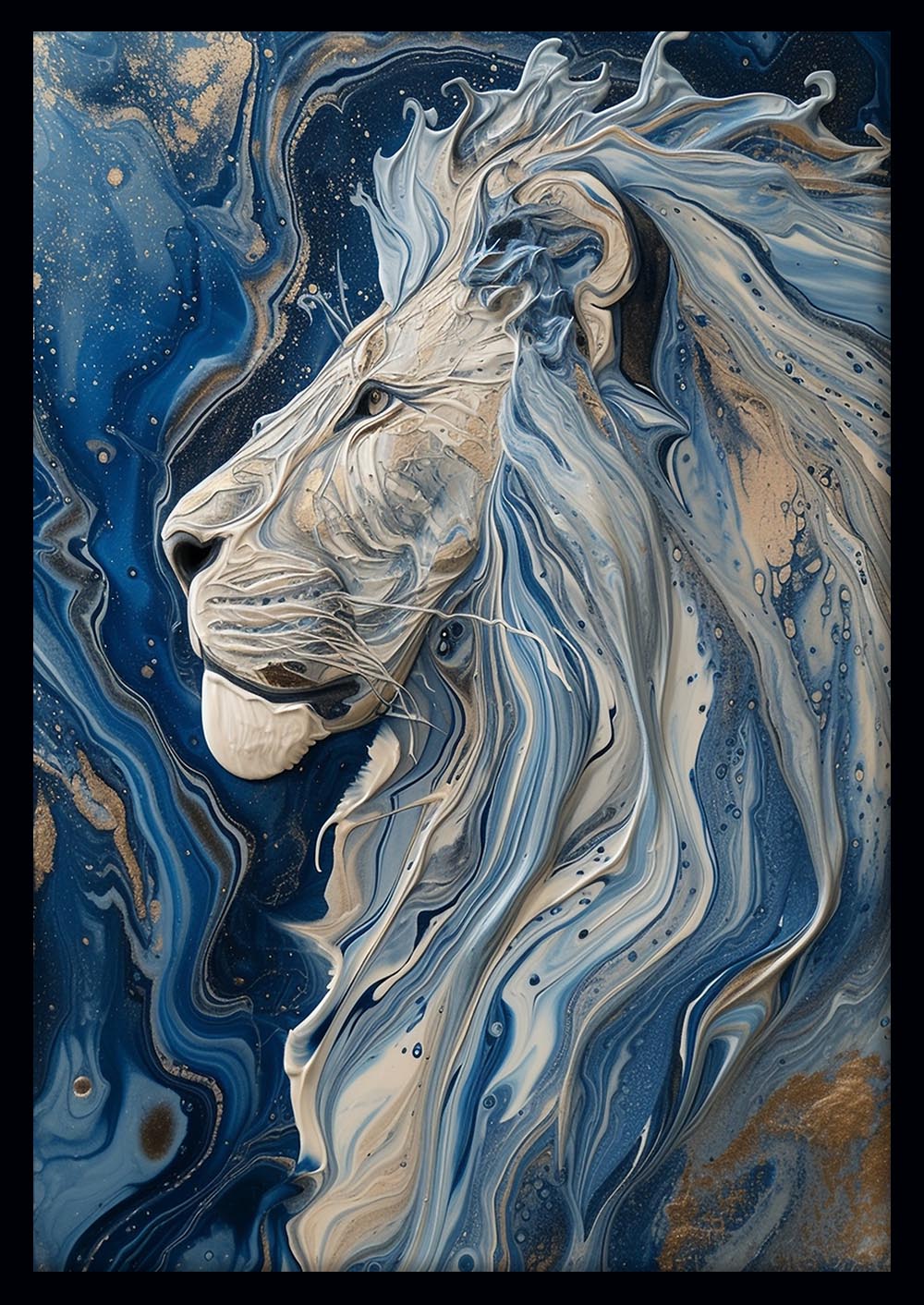 Majestic Lion Canvas Wall Art & Poster Print | Blue Abstract Wild Animal Painting – T1351 – Aiprintlab 1